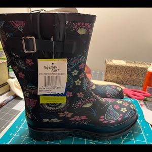 Western Chief Women’s Mid-Height, Multi Rain Boots, Size 8M Garden Paisley NWT